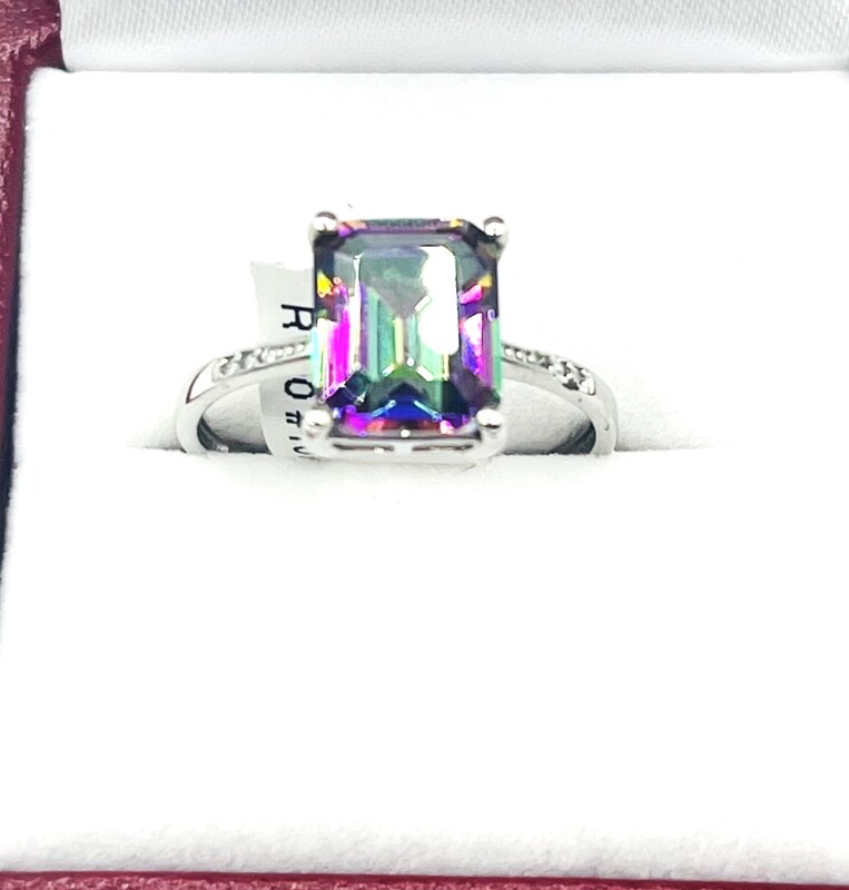 NEW Sterling Silver Natural Mystic Quartz (5ct) with CZ (0.06ct) Ring, Size 7, W/A (with appraisal) $530.00.