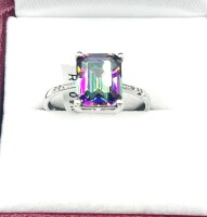 NEW Sterling Silver Natural Mystic Quartz (5ct) with CZ (0.06ct) Ring, Size 7, W/A (with appraisal) $530.00.