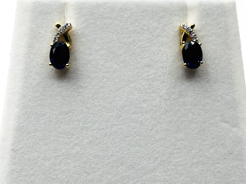 NEW Gold Plated Sterling Silver Blue Sapphire (1.92ct) with CZ (0.08ct) Earrings, W/A (with appraisal) $430.00.