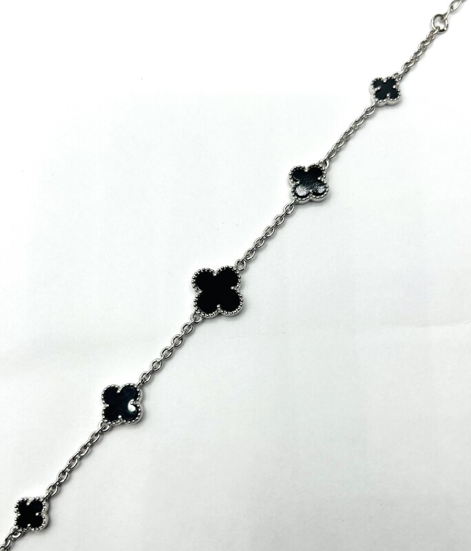 NEW Sterling Silver Natural Onyx Clover Cut Adjustable Bracelet, W/A (with appraisal) $460.00.