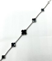 NEW Sterling Silver Natural Onyx Clover Cut Adjustable Bracelet, W/A (with appraisal) $460.00.