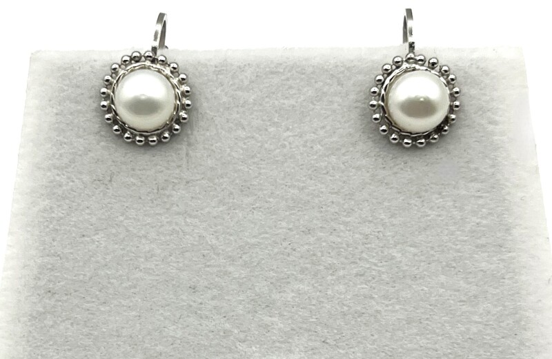 NEW Sterling Silver Freshwater Pearl 6.5-7mm Lever Back Earring, Retail $300.00.