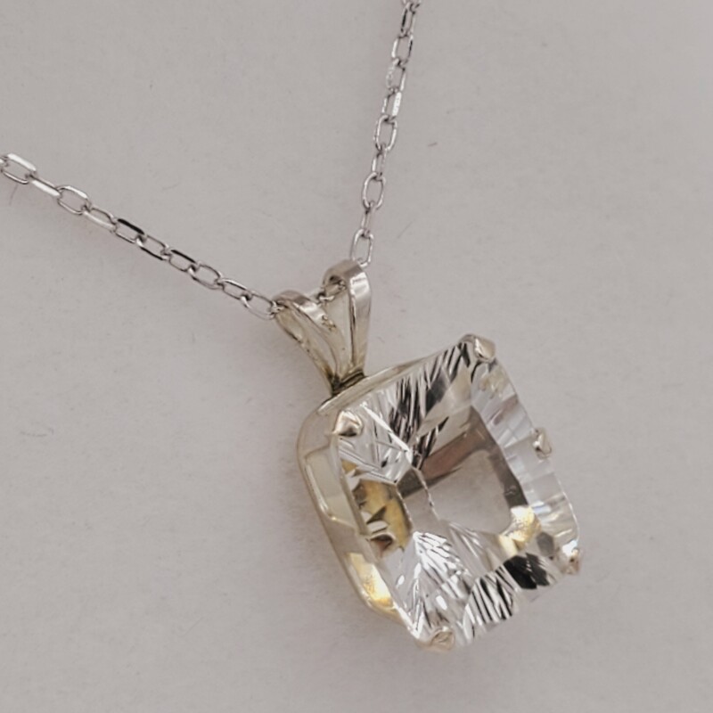 NEW Sterling Silver Natural White Topaz (3.4ct) Pendant with Sterling Silver Chain, Retail $350.00.