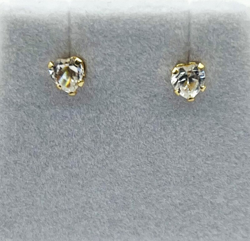 NEW 14KT Yellow Gold CZ Heart Shape Earrings, Retail $300.00.