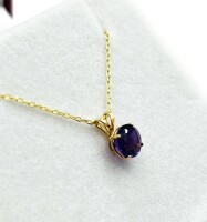 NEW 10KT Yellow Gold Natural Amethyst (0.96ct) Round Pendant with Gold Plated Sterling Silver Chain, Retail $350.00. Amethyst is the birthstone for February.