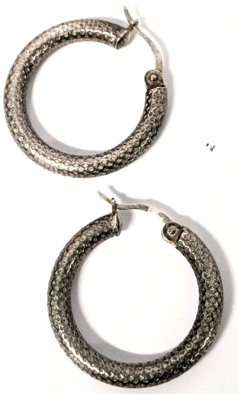 Classic Signed 925 Sterling Silver Italy Textured Hoop Earrings - 1" Diameter