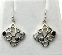 NEW Sterling Silver Natural Garnet with CZ Dangling Earrings, Retail $300.00. Garnet is the birthtone for January.
