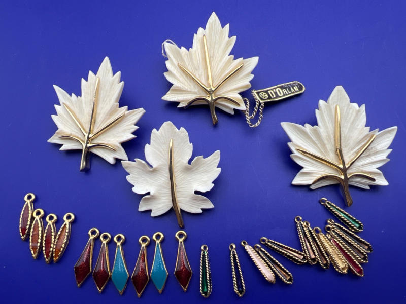 Vintage Carved D&rsquo;Orlan Brooches and Enameled Charms