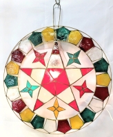 RARE Working Vintage Filipino CAPIZ LANTERN Made With Real Dyed CAPIZ/Windowpane Oyster Shells - 17.5" Diameter