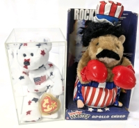 2004 ROCKY &times; Dancing Hamster : Apollo Creed 9" & 1998 TY Beanie Baby "Glory" Bear with Detatched Heart Tag in Protector & Display Case