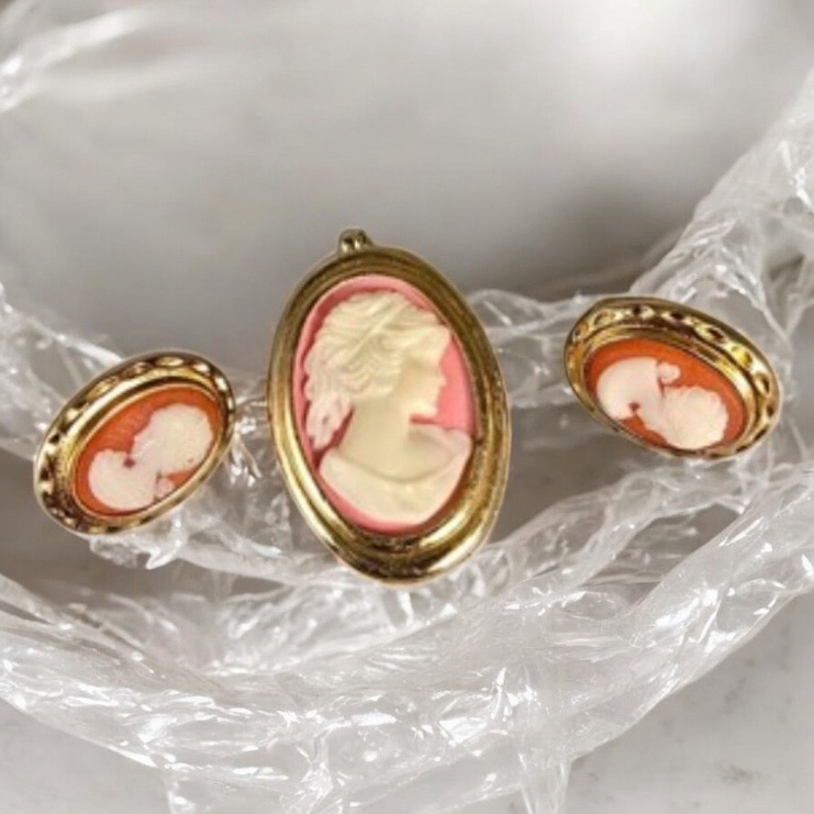 Cameo Watch Pendant and Clip on Earrings Locket 1.25 inch Oval Earrings .75 inch
