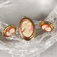 Cameo Watch Pendant and Clip on Earrings Locket 1.25 inch Oval Earrings .75 inch
