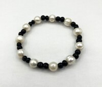 NEW Freshwater Pearl 9-10mm Black Onyx Beads Bracelet, Retail $150.00.