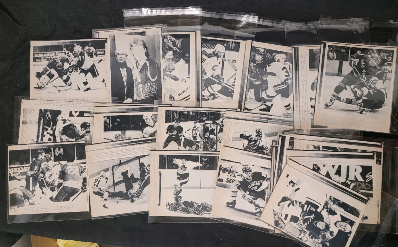 Vintage NHL Hockey Canadian Press & Associated Press LaserPhoto Hockey News w/Corresponding B&W Photos . Gretzky/Warhol , Jets , Flames , Leafs , Oilers , Canadians