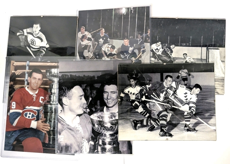 6 Glossy 8" &times; 10" Photo Prints of Canadian Hockey History : Don Cherry as Player, 'Rocket' Richard, Horton/Baldour+, Shack/Nelson/McNeil+, Boivin/Lumley,Watson+, The Big "M"
