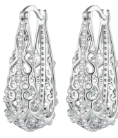 Pair of S925 Silver Hoop Earrings with Inlay Elegant and Classic 1 Inch drop Lever Snap ins