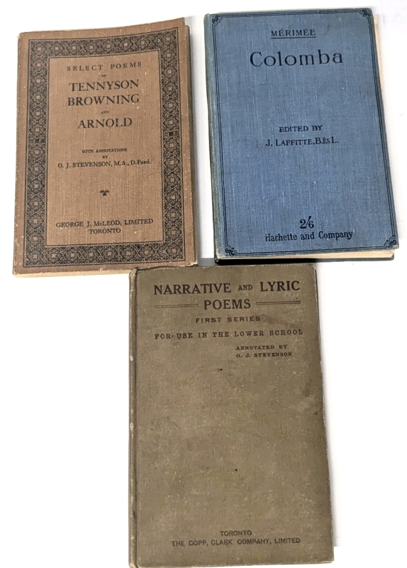3 Antique Books : 1922 Select Poems of Tennyson Browning and Arnold, 1918 (French) M&eacute;rim&eacute;e Colombia Edited By J. Laffitte, B&Egrave;S.L. & 1912 Narrative and Lyric Poems (First Series) | 1 Paperback, 2 Hardcover