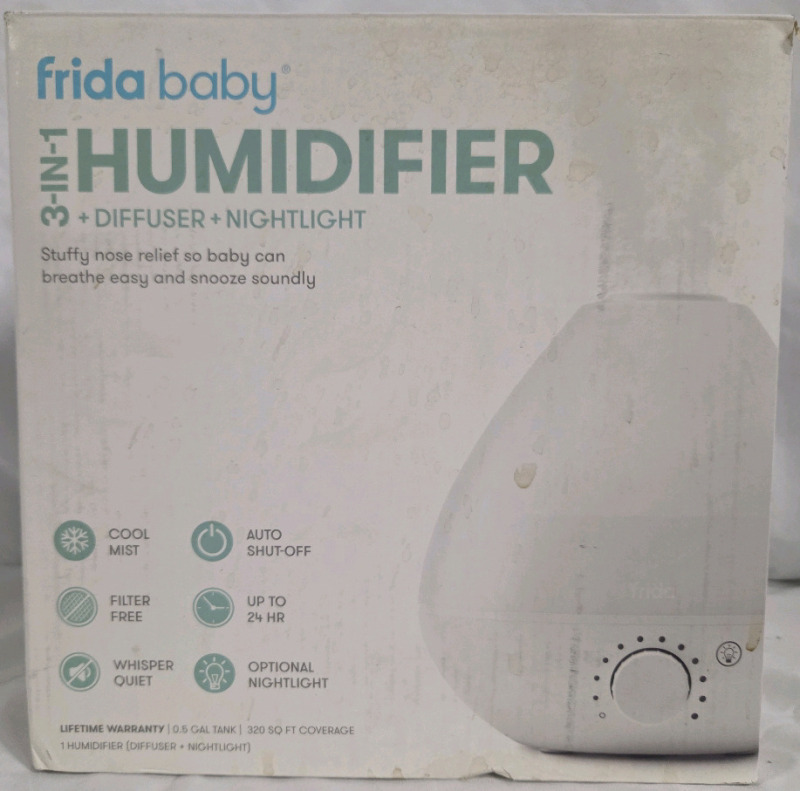 New | Frida Baby | 3-in-1 Humidifier, Diffuser & Nightlight | 0.5 Gal Tank, Covers 32psq ft | Box Measures 9" x 9" x 9"