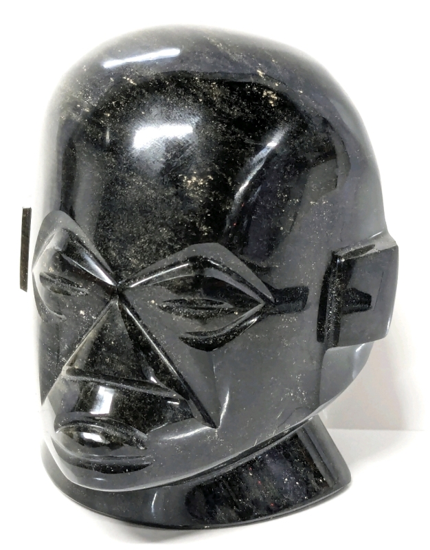 Stunning Vintage Solid Carved Obsidian Stone Head - 4" Tall