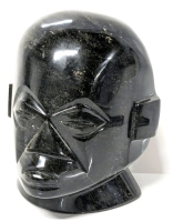 Stunning Vintage Solid Carved Obsidian Stone Head - 4" Tall