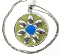 Fun Sterling Silver 925 Enamel Flower / Sun Pendant on Dainty 18" Italy 925 Chain