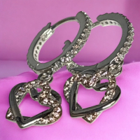 925 Sterling Silver Sparkling Heart Interlocking Earrings Pierced Slide in Post Approximately 1.1 Inch