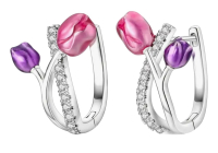 Stamped 925 Pretty Double Row Tulip Earrings Pierced Lever Back Appropriately 1 inch