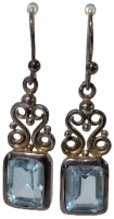 Elegant Sterling Silver Stamped 925 Dangle Earrings With Bezel-Set Blue Topaz-Colored Stones - 1.5" Long