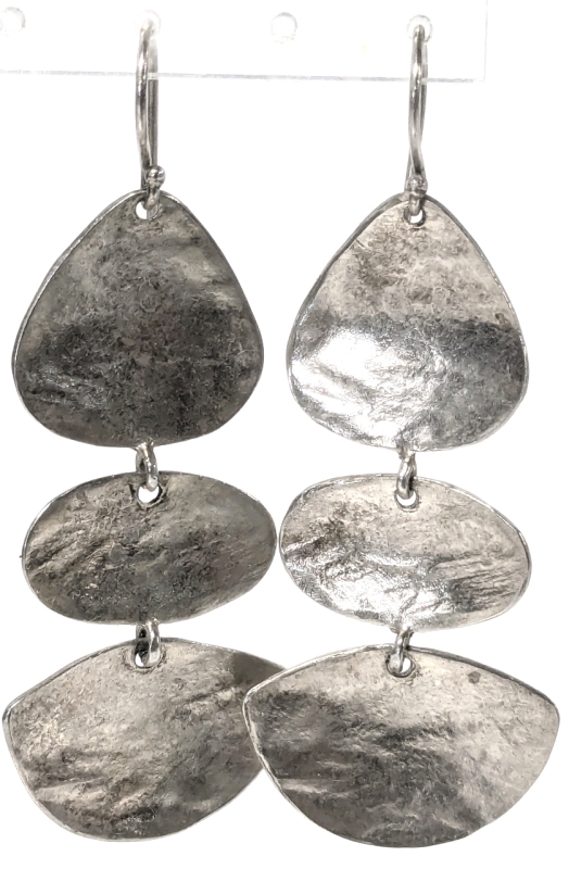 Vintage SILPADA 925 Sterling Silver Rendezvous Triple Disk Hook Earrings Israel - 2.5" Long