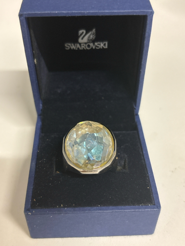 Swarovski Authentic Stamped Ring Featuring a Prominent Faceted Oval Crystal Presented within its Distinctive Blue Swarovski Box Size 7 / 54