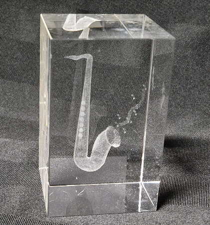 Laser Etch Saxophone Paperweight 2 by 2 by 3.25"