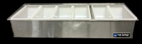 San Jamar Garnish Tray with 6 Plastic Containers & Hinged Lid for Kitchen, Bar, And Restaurants, Stainless Steel, 18.5" &times; 6.5" &times; 4"
