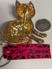 Darling Cat Brooch Betsey Johnson Enamel Rhinestones Vibrant Gouache Orange with Tag Approximately 2 x 2.5 inch - 3