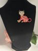 Darling Cat Brooch Betsey Johnson Enamel Rhinestones Vibrant Gouache Orange with Tag Approximately 2 x 2.5 inch - 5