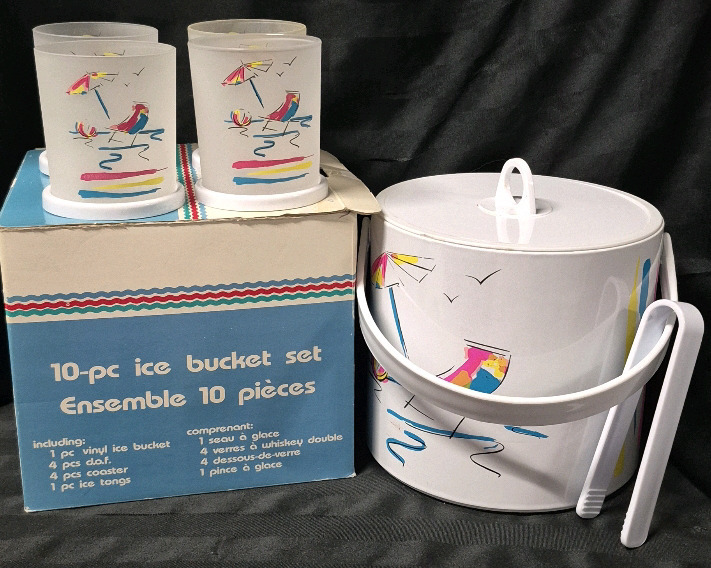 Vintage 10 Pc Ice Bucket Set with Original Box