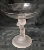 Vintage PEDESTAL CAKE STAND FROSTED Gillinder & Sons FIGURAL GOOSE BOY & BASKET 9" Tall