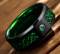 Titanium Steel Vibrant Green Dragon Design Ring Size 13