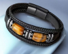 Tiger Eye Leather Bracelet Handcrafted Tiger Eye and Black Leather Braided Bracelet Magnetic Clasp Natural Stone Approximately 8.5 Inch