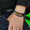 Tiger Eye Leather Bracelet Handcrafted Tiger Eye and Black Leather Braided Bracelet Magnetic Clasp Natural Stone Approximately 8.5 Inch - 3
