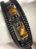 Tiger Eye Leather Bracelet Handcrafted Tiger Eye and Black Leather Braided Bracelet Magnetic Clasp Natural Stone Approximately 8.5 Inch - 6