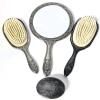Vintage R.G.H. On Brass Denmark Palm Brush + 3 Presumed Plated Pieces : 2 Brushes & Hand Mirror - Up to 9.25" Long