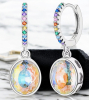 925 Stamped Faceted Dazzling Oval gemstone earring Hoops with Stones on Hoop Approximately 2 inch drop