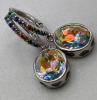 925 Stamped Faceted Dazzling Oval gemstone earring Hoops with Stones on Hoop Approximately 2 inch drop - 4