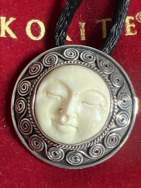 Korite Sterling carved Moon Face Pendant