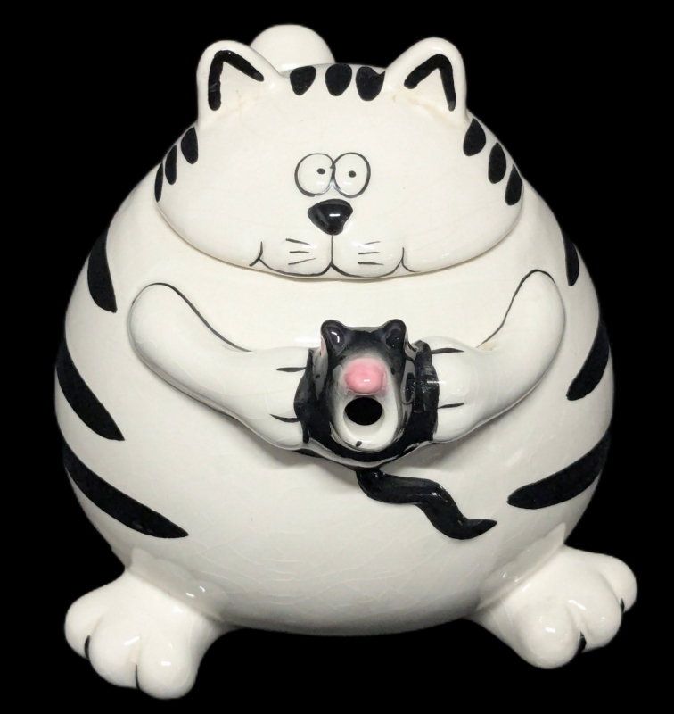 Fun Pier1 Cartoon Chubby With Mouse Spout Teapot - 6.5" Tall, No Chips or Cracks, Crazing Present Throughout