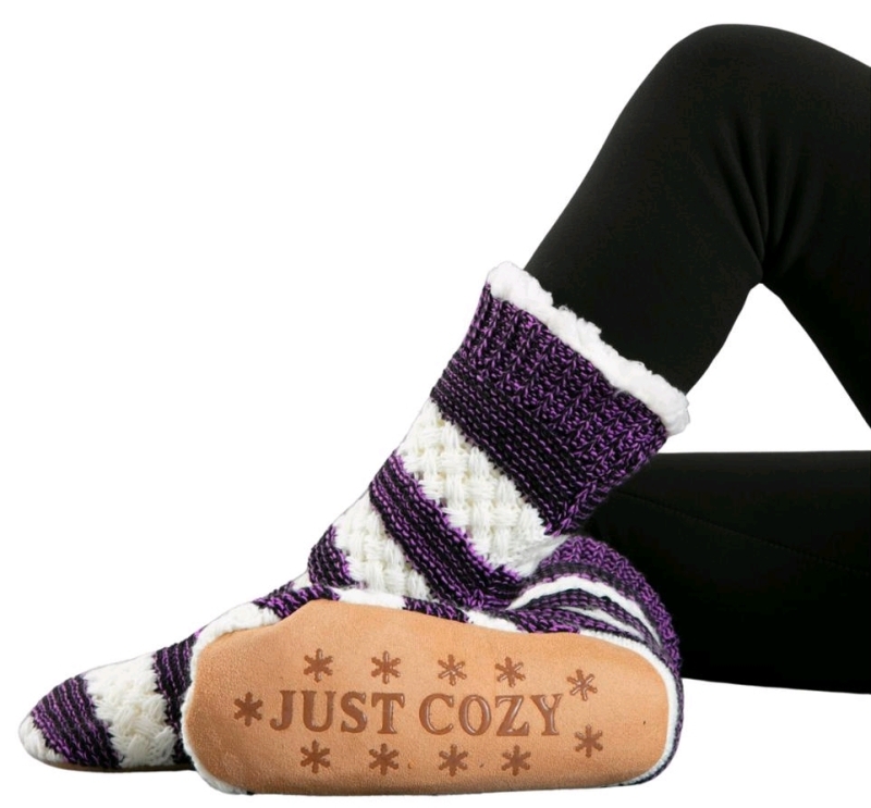 New Size 5-8 Women's JUST COZY Super Soft Slipper Socks With Knit Outer Shell & Grippy Bits on Soles