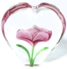 Lovely Pink Flower Suspended Inside Clear Heart Art Glass Paperweight/Figure - 4.5" Tall, No Chips or Cracks - 3