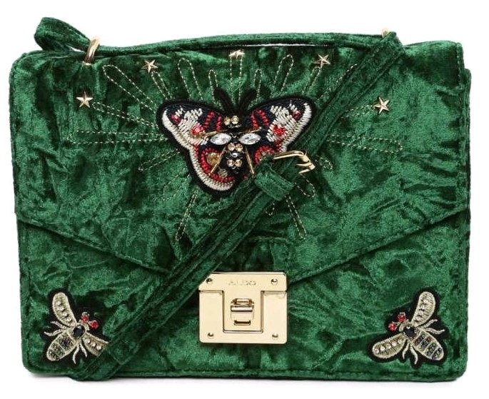 New ALDO Velvet Embroidered Bee & Butterfly/Moth Handbag With Crossbody Strap - 10.75" &times; 4" &times; 8.5" Tall (Excluding Handle)