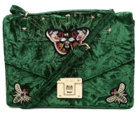 New ALDO Velvet Embroidered Bee & Butterfly/Moth Handbag With Crossbody Strap - 10.75" &times; 4" &times; 8.5" Tall (Excluding Handle)