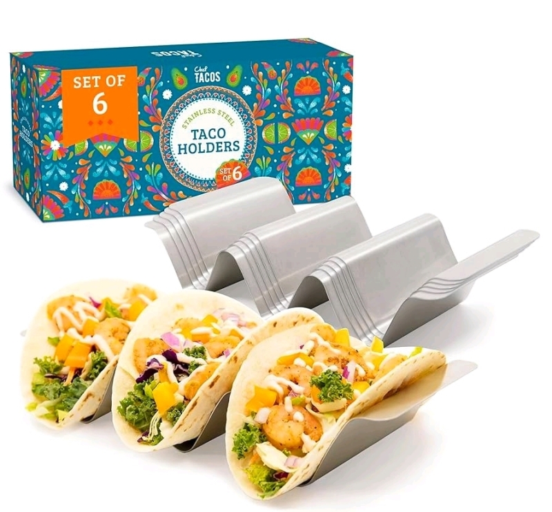 New Open Box - Chef Tacos Stainless Steel Taco Holder Set of 6 - Grill, Oven & Dishwasher Safe Taco Racks